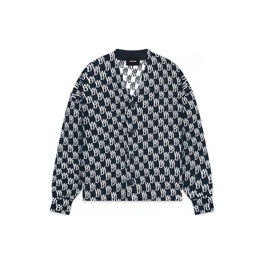 WE11DONE FW22 Letter Print Cardigan Wool Long Sleeve V-Neck Cashmere Sweater Unisex Sweater Black WD-KT3-22-645-U-BK
