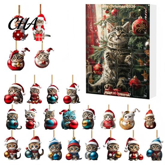 Backpack Charm Accessory Cat Advent Calendar, 24 Days Christmas Countdown Cute 2D Kitten Holiday 2026 Gift Box Ornaments for Party Tree Decor,