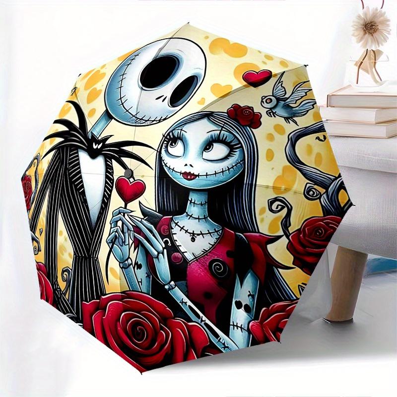 1 Auto Open "Jack Skellington""Sally" Themed Colorful 8-rib Portable Umbrella for Men and Women, A Compact Commuting Companion Suitable for