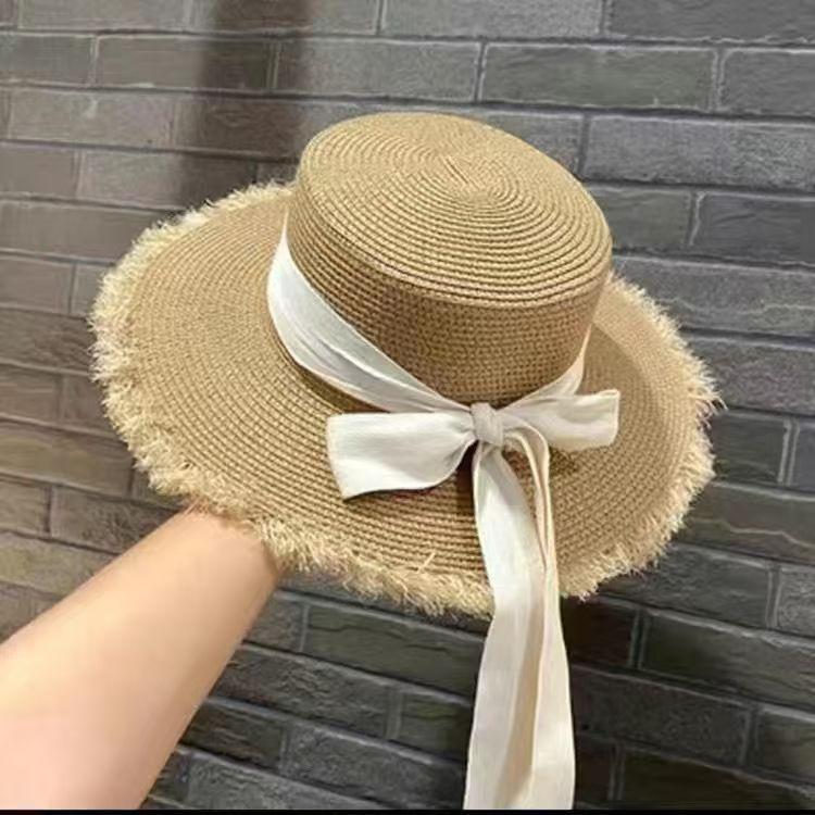 French-style flat-top sun hat for women, summer sun protection hat, beach hat, seaside vacation photo sun hat