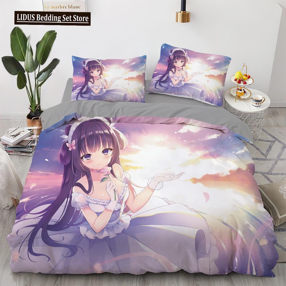 

Anime Kawaii Bedding Set Japan Anime Loli Duvet Cover Set Kids Bedroom Cartoon 3D Printed Quilt Cover Bedroom Gift EU single(135x200cm)