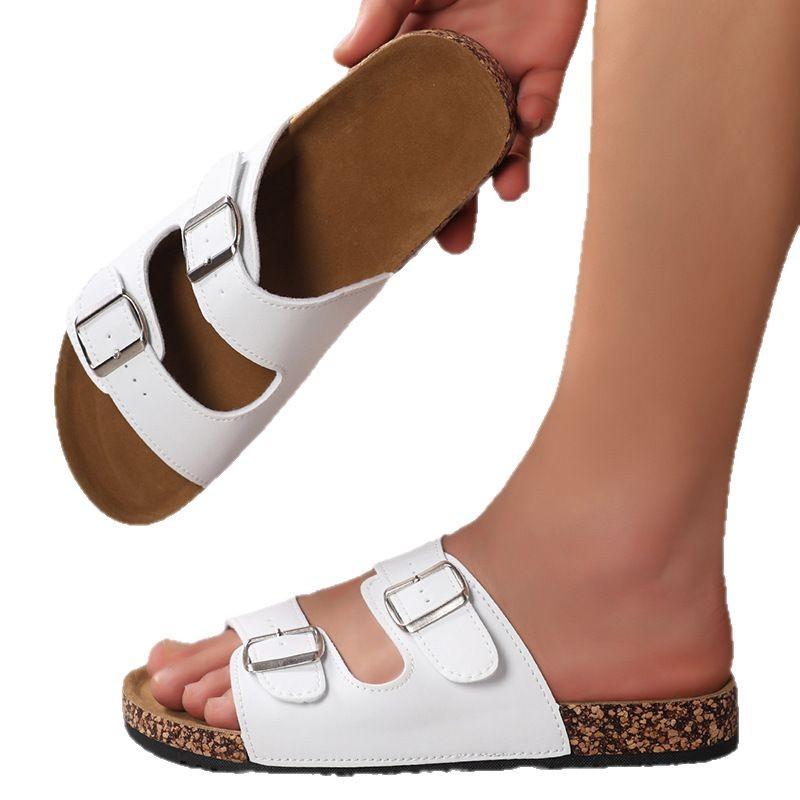Chinelos de cortiça masculinos e femininos duplos com fivela dupla chinelos de duas palavras sola grossa antiderrapante para exterior sandálias de praia