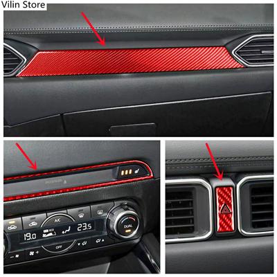 Red Car Dashboard Center Console Panel Decorative Cover Trim Strips Carbon Fiber Sticker For Mazda CX-5 Car Interior