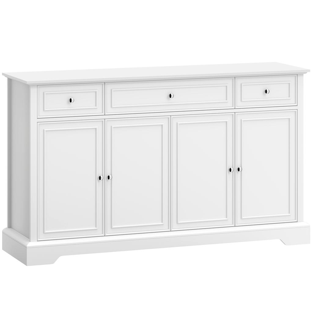 Living Room Sideboard, 3 Drawers, 4 Soft-Close Doors, Adjustable Shelves, White