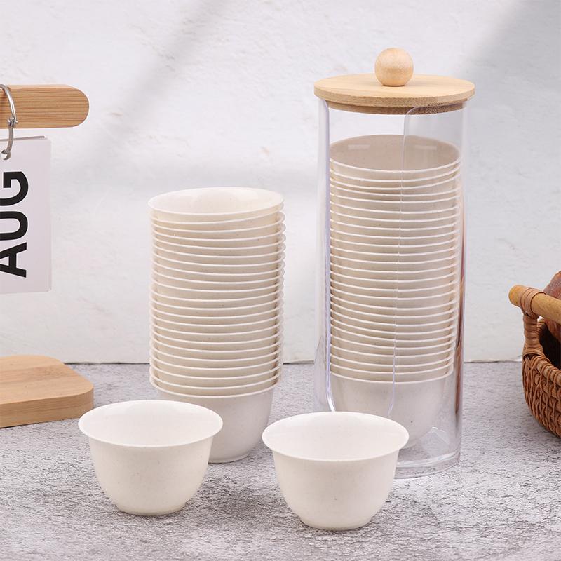 1Pc Transparent Cup Holder Or 50 Disposable Kung Fu Tea Cup Rice Husk Fiber Cup High Temperature Resistant Degradable Test Cups