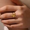 Fashion Gold Color Unique Starfish Design Ring For Women Girl High-End Stainless Steel Half Open Ring Accessories Zircon Gift