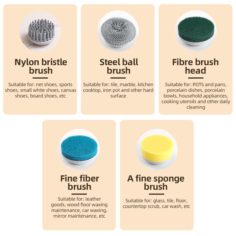 Electric Cleaning Brush Set Portable Cordless Electric Spin Scrubber Waterproof 3 Speeds Digital Display with 5 Brush Heads