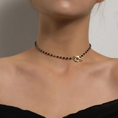 2024 Nieuwe Mode Luxe Zwarte Kristallen Glaskraal Ketting Choker Ketting Voor Vrouwen Bloem Lariat Sluiting Kraag Geschenken