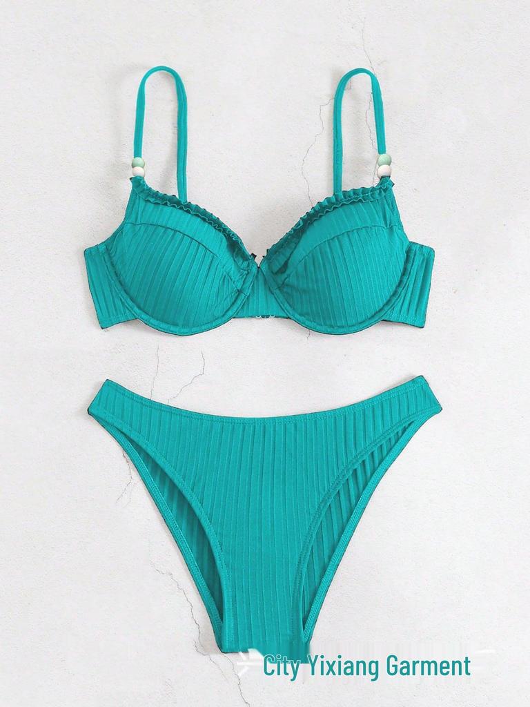 2024 European and American Solid Color Underwire Bikini - Sexy Women's Beach Swimsuit
