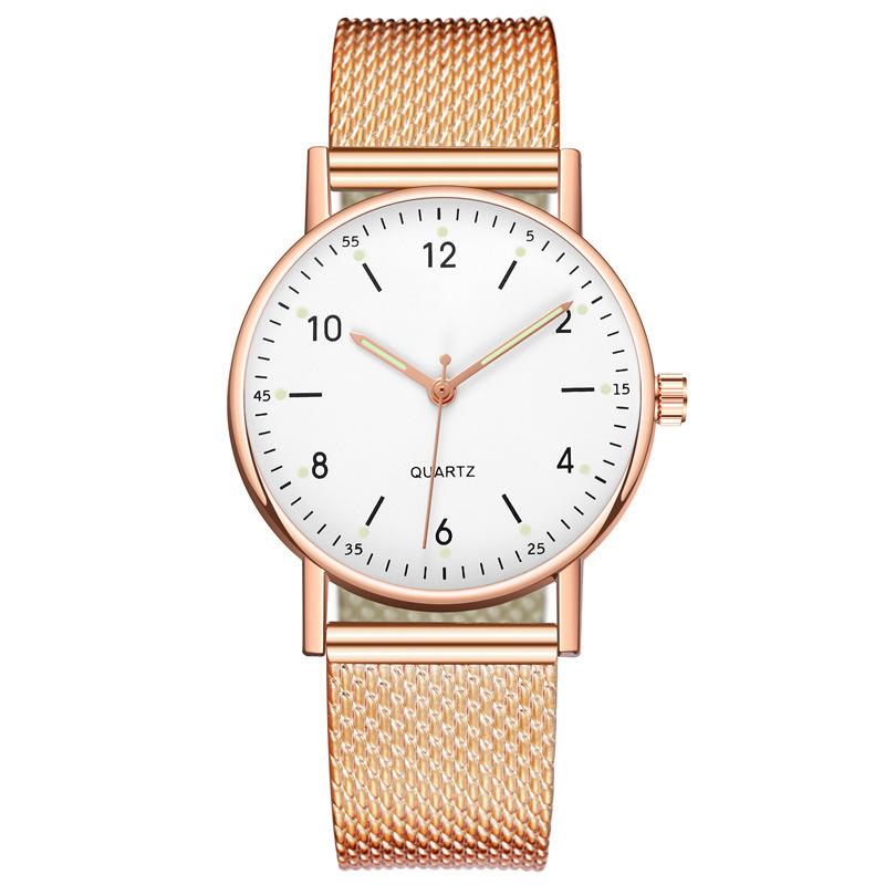Modische leuchtende Uhr Damen-Kleber-Netzarmband Quarz-Uhr Damen-Uhr Nischen-Damen-Uhr