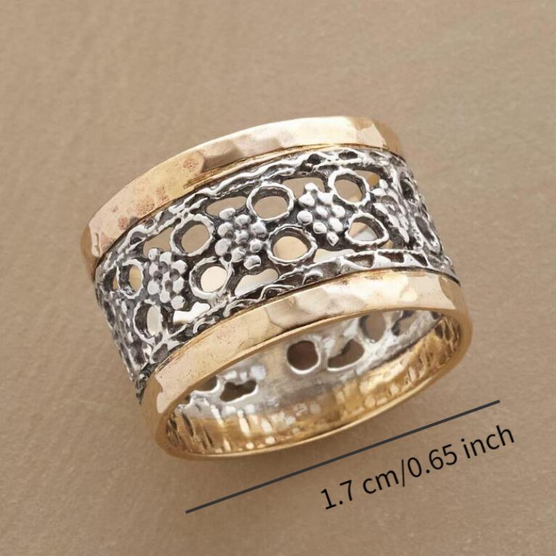 Vintage Multicolor Hollow Flower Design Ring for Women Party Band Jewelry Gift