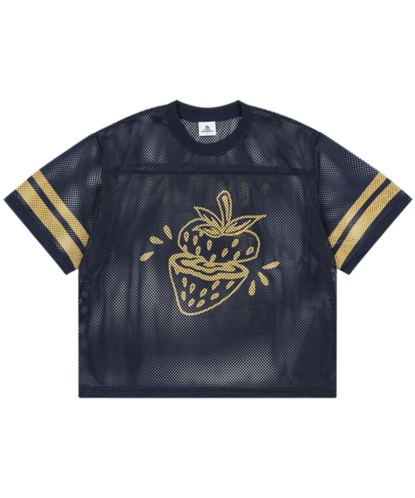 SUNDAY FRUIT MARKET Strawberry Mesh Tee Navy