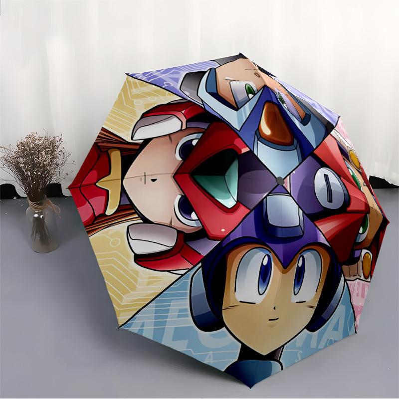 1PC Mega Man Automatic Folding Umbrella - Compact 8-Rib Design, Durable Plastic & Iron, Daily Use F010647