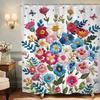 Embroidered Floral Shower Curtain Colorful Spring Flower Butterfly Botanical Leaf Beautiful Boho Bathroom Curtain For Girlswomen