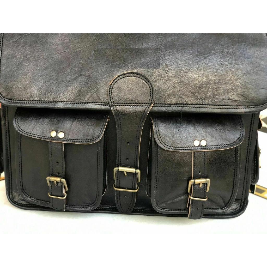 Messenger Shoulder Laptop Briefcase Travel Bag Men Black Leather Vintage