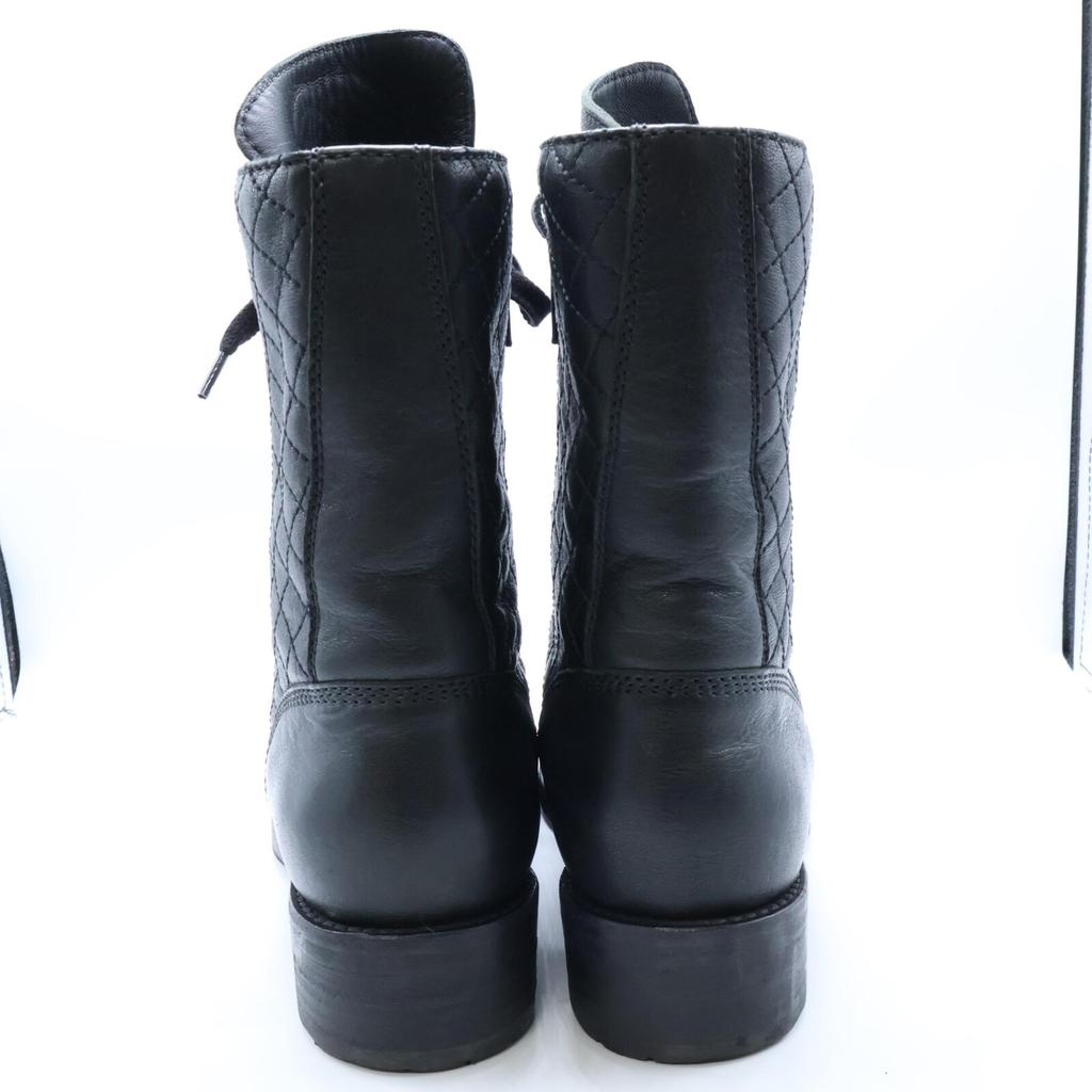 CHANEL G29324 CC Logos Matelasse Zip Design Lace-Up Leather Short Boots shoes 39 blackUsed