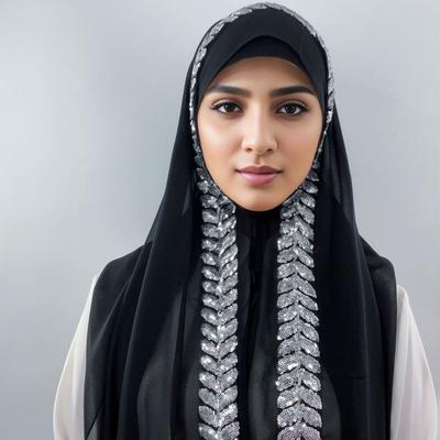 High Quality Pearls Chiffon Hijab Scarf Muslim Fashion Women Sequins Headwrap Arab Plain Turban Shawls Turban Hijabs For Women