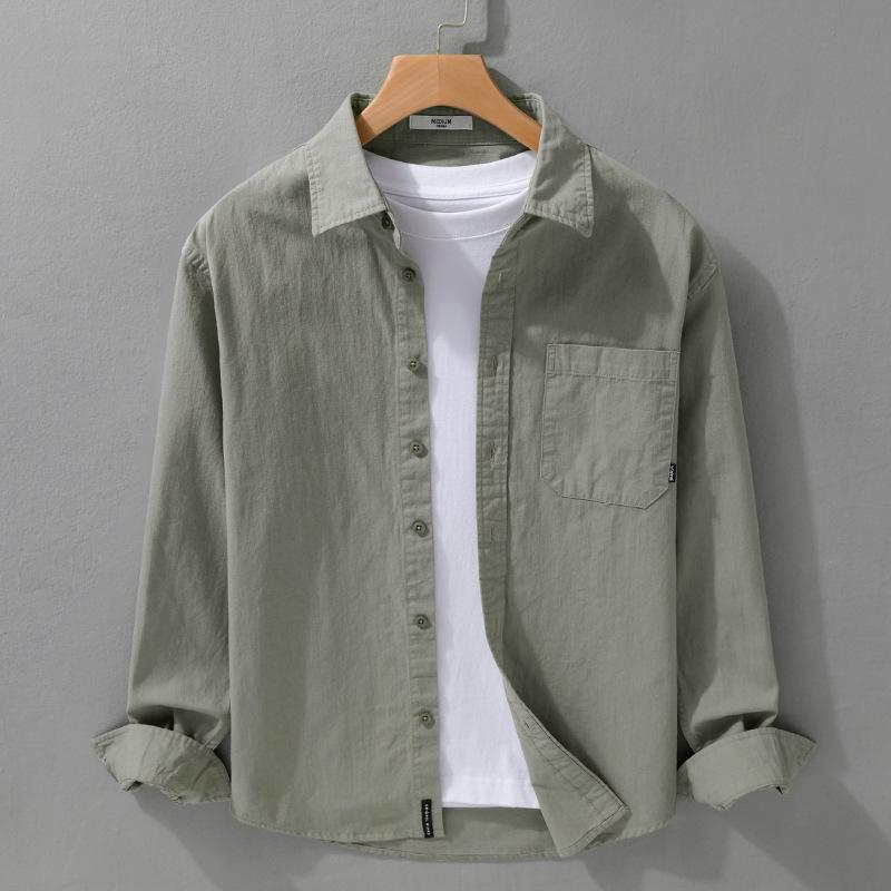 

Men s Pure Cotton Solid Color Long Sleeve Shirt – Versatile Japanese Style for Spring & Autumn XXXL зелений