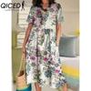QICED Women's Fashion Summer Spring Solid Color Print Short Sleeve V-Neck High Waist Casual Dresses
