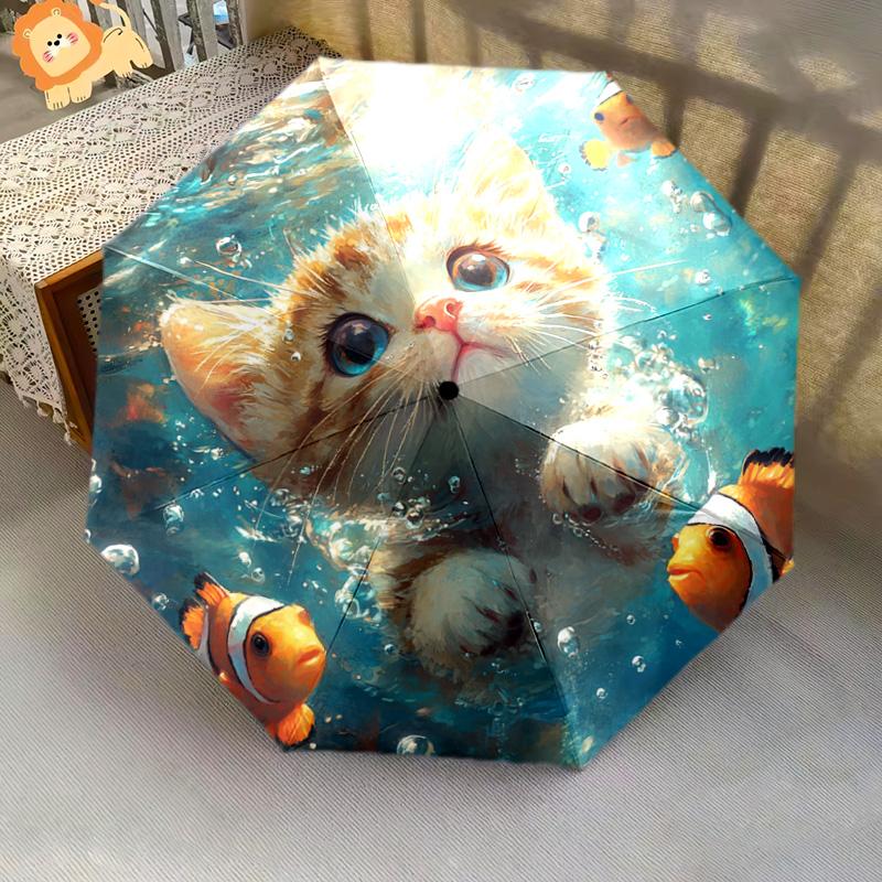 1 PC Automatic Folding Umbrella - Kitten Clownfish Pattern, Portable & Foldable Design with 8 Ribs, Christmas Birthday Gifts
