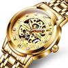 OLEVS Men's Automatic Watch Stylish Mechanical Arm Watch Popular Business Luminous Waterproof Fashion Skeleton Watch for Men Gift Present Gold Gold