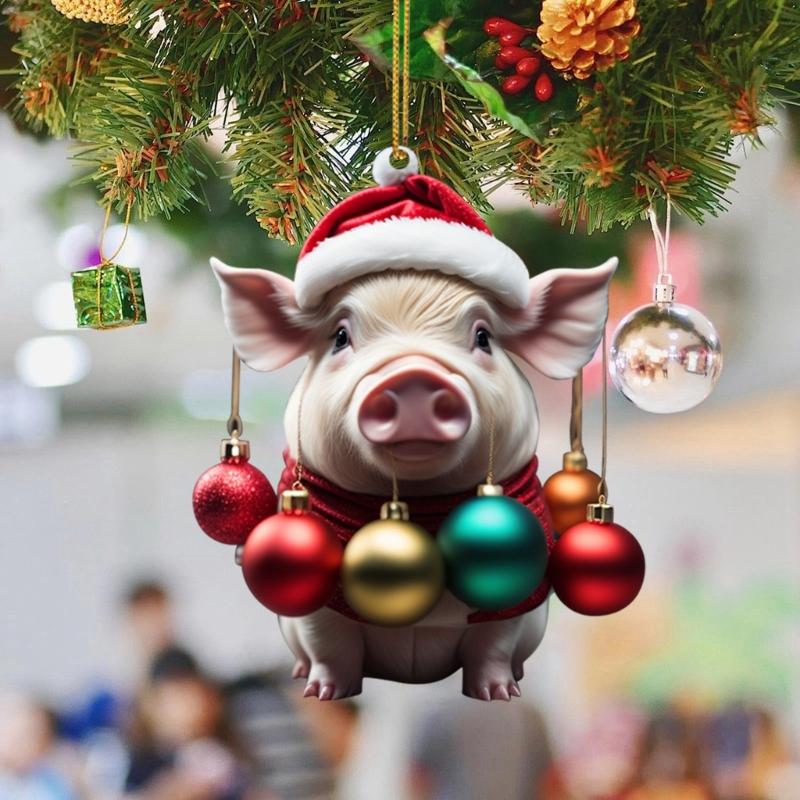10pc Christmas Hat Pig Decoration Lovely Cartoon Pig Car Pendant Hanging Decoration for XmasTree Pendant Home Party Gift