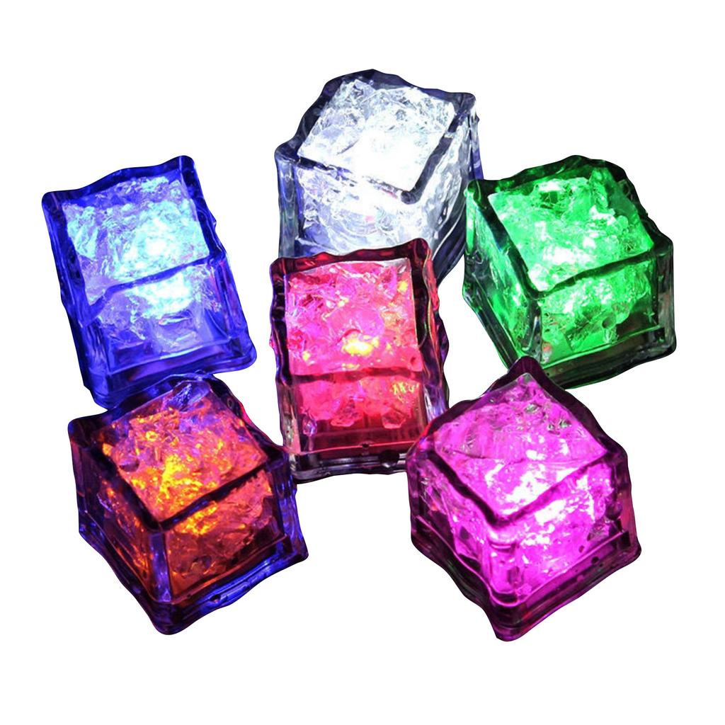 12pcs LED Light Up Ice Cubes Reusable Beverage Cooling Cubes Battery Operated Party Drink Accessories