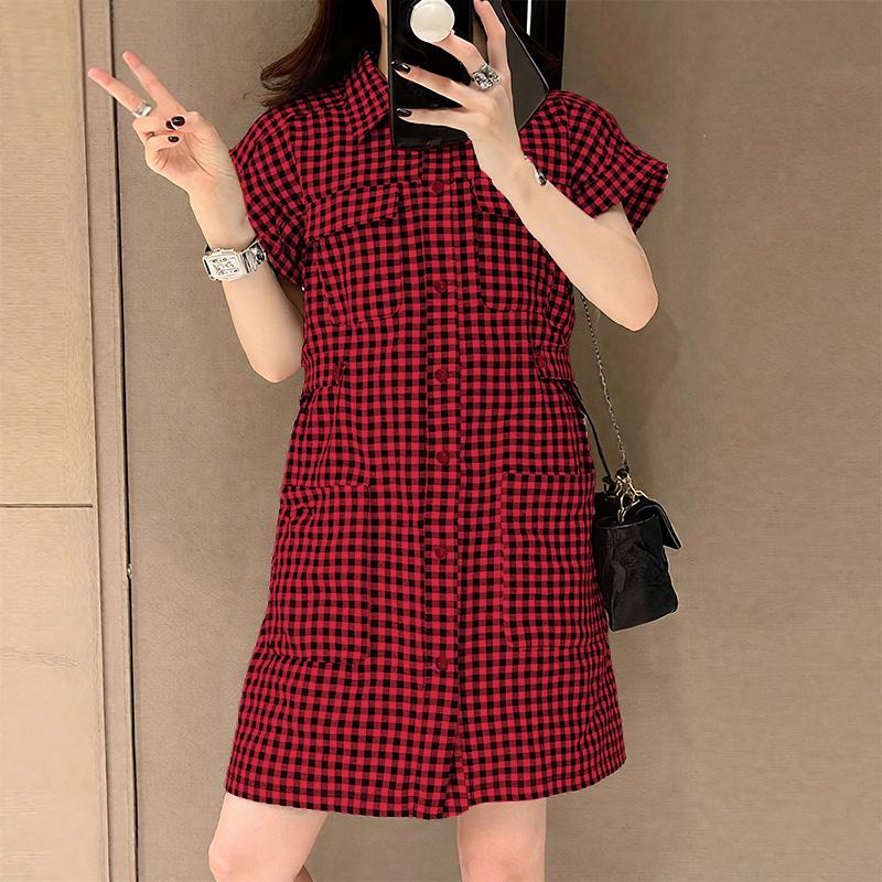 

ZANZEA Женское повседневное платье с отложным воротником, принтом в клетку и коротким рукавом 4XL