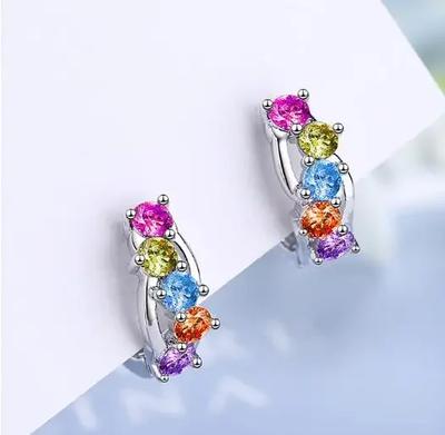 New Trendy  Sterling SIlver Earrings for Women  Colorful CZ Stone Stud Earring Chic Party Accessories Gifts