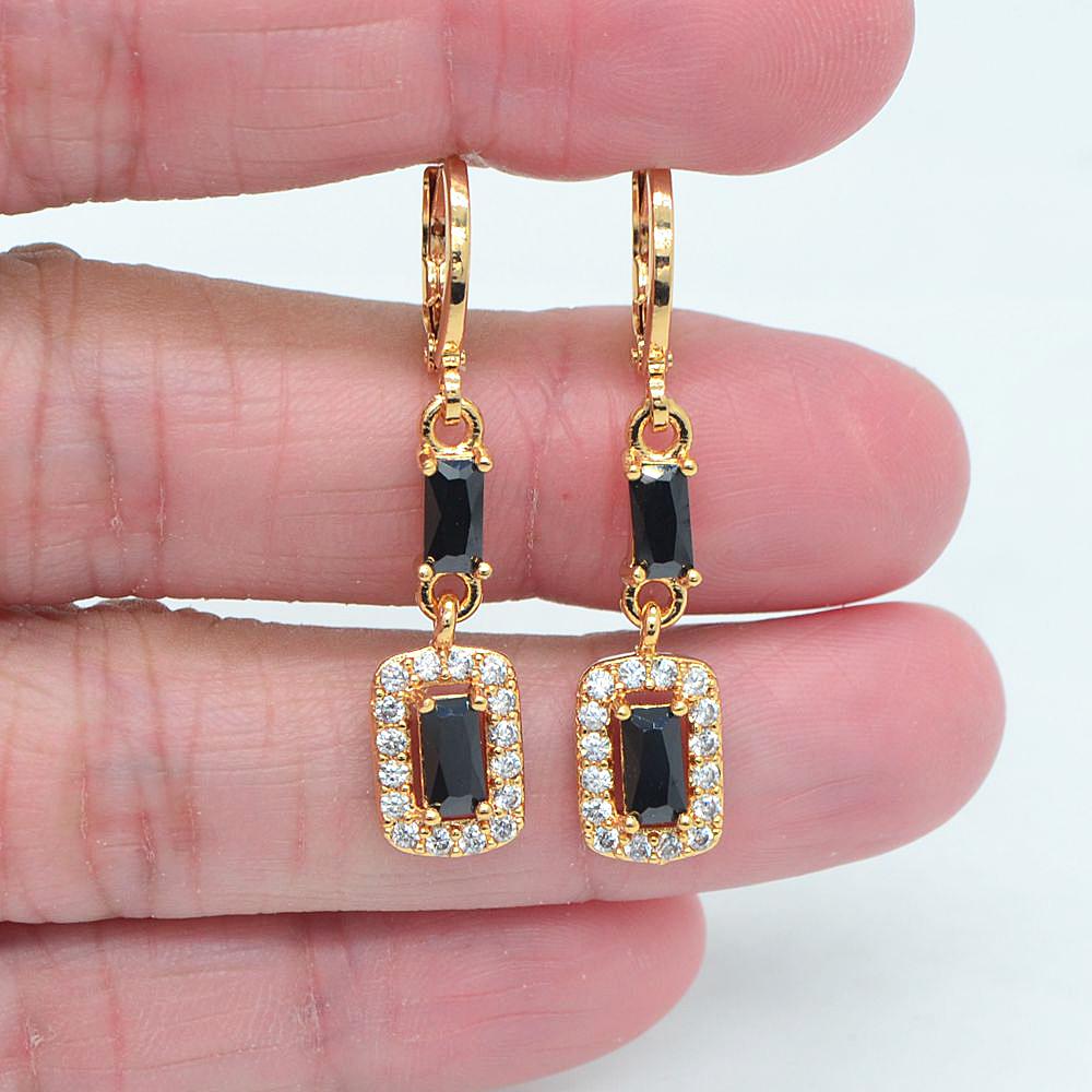 Women Fashion Lovely Pink Cubic Zirconia CZ Rectangle Drop Earrings Jewelry