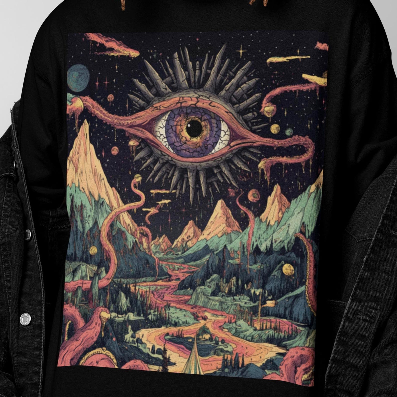 Eye Of Realms Shirt | All Seeing Eye Surreal T-Shirt | Trippy Cosmic Eye Graphic Shirt | Eldritch Watcher Art Tee | Gift for Art Lovers M