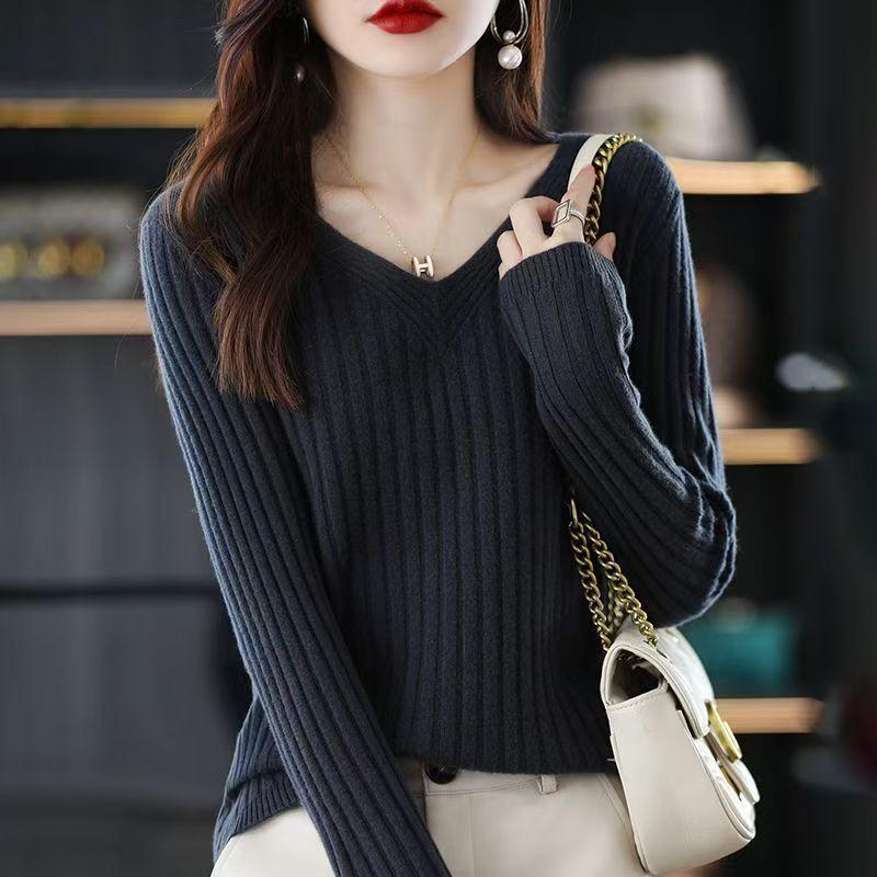 Pullover für Damen Winter V-Ausschnitt Verdickter Pullover Warm Gestrickt Dehnbar Langarm Oversize Jumper Pullover Tops