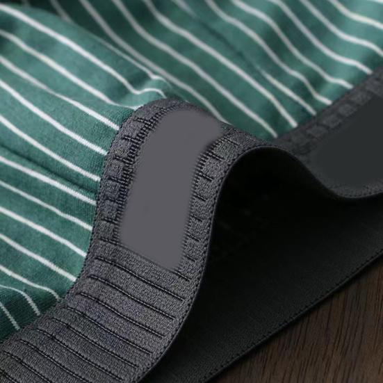 Men Boxer Underwear Mid-rise Striped Print Patchwork Color Thin Shorts Briefs Quick Drying U-convex Panties