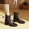 High Heel Short Boots Winter Coarse Heel Brown Boots Medium Boots Fashion Square Head Elastic Leather Boots