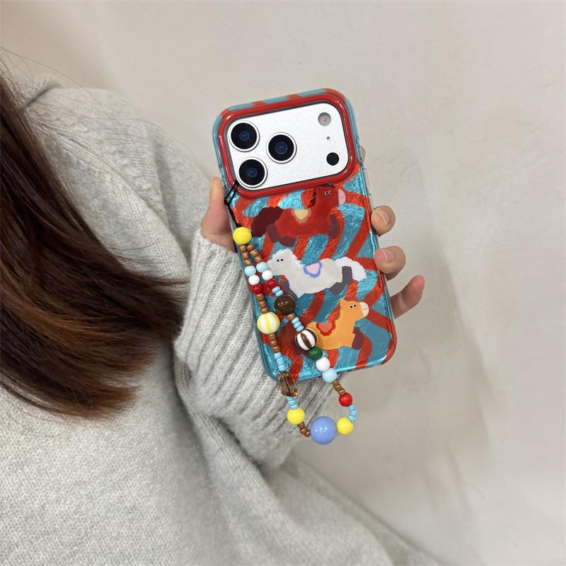 Cartoon Pony Wave Pattern Phone Case for iPhone 17/16 Pro Max/15/14 - New Model for Women