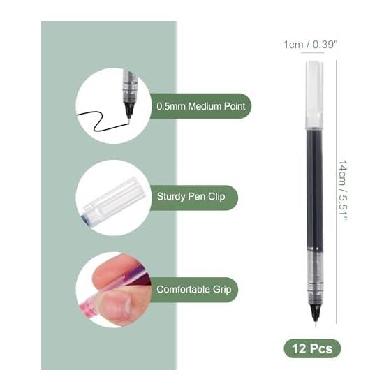 PATIKIL 12 Pcs Gel Pens, 0.5mm Medium Point, Quick Dry, Smooth Writing, Black Gel Ink Rollerball Pens for Office, Stationery, Business, Notebooks,