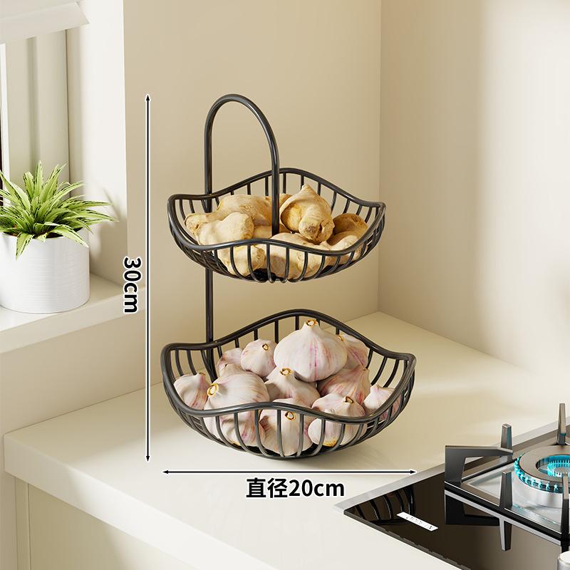 2-Tier Countertop Fruit Basket & Vegetable Storage Organizer | Metal Wire Kitchen Produce Stand for Garlic, Onions & Snacks