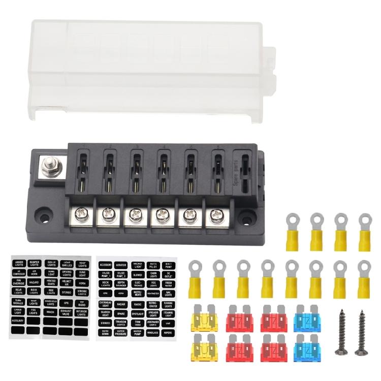 6 Way Car Boats Blade Fuses Box Block Holder 32V Power Distribution Panel Board