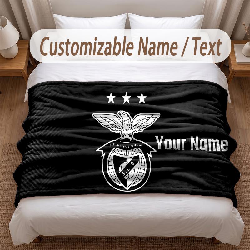 Benfica FC Printed Flannel Blanket Custom Name Text Soft Warm Throw For Bedroom Holiday Gift