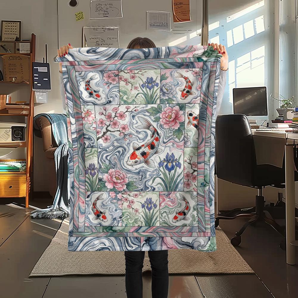 Koi Fish Classical Print Flannel Blanket, High quality Comfortable for All Seasons, Home Decor, Warmth and Comfort, Perfect for Christmas Gifts71
