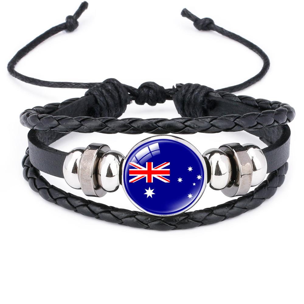 World Cup Leather Bracelet National Flag Soccer Match Souvenir  Adjustable Cowhide Woven Bracelet for Men Women,Sports  Fan Accessories