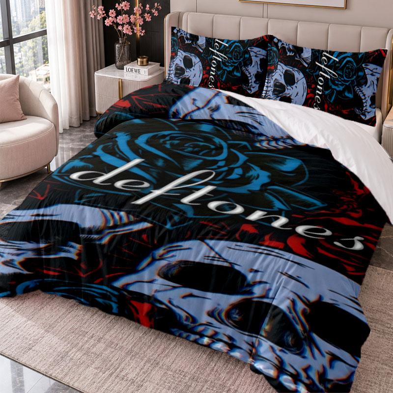 Deftones 3-teiliges Bettwäsche-Set Bettbezug mit zwei Kissenbezügen für Schlafzimmer Heimdekoration