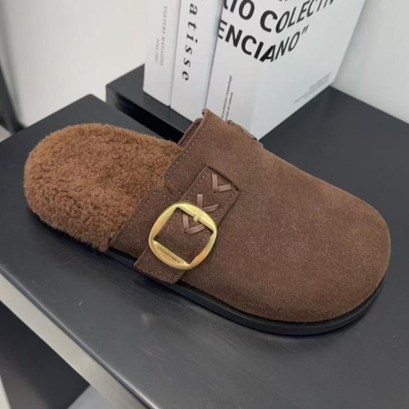 Fashion Baotou Semi-slippers Women's 2025 Winter New One-foot Slip-on Cotton Mop
