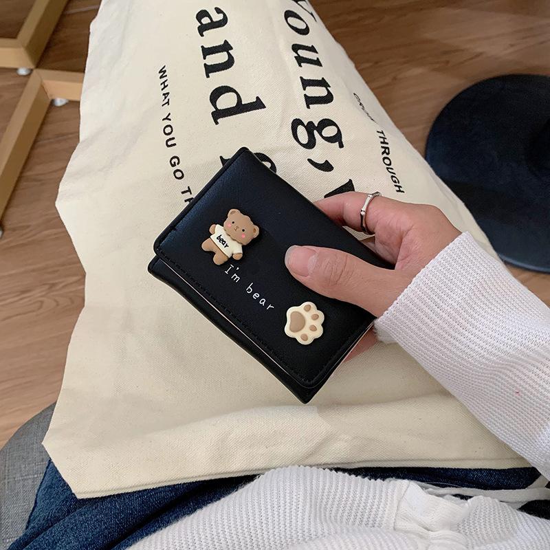 

Женский кошелек короткий для девушек простой студенческий многокарточный клатч новый кошелек кошелек для мелочи чёрный