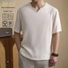 Men's Chinese Style V-Neck Cotton Linen T-Shirt