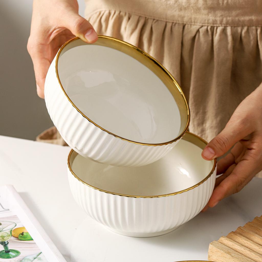 Factory Custom  Luxury Ceramic White Ceramic Bowl Salad Bowl  Round Rice Bowl