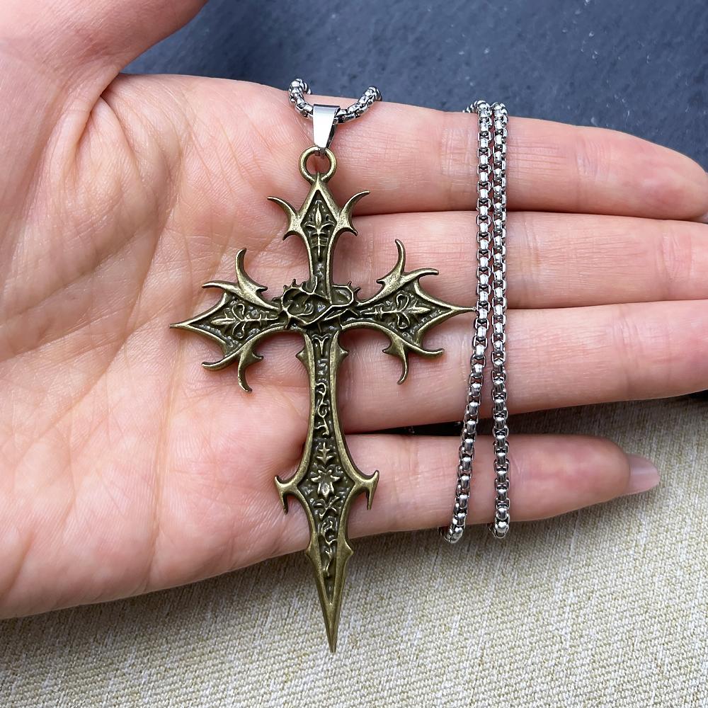 1 Stück Gothic Doppelseitiger Kreuz Anhänger Halskette Nischen Persönlichkeits Design Hip Hop Retro Punk Accessoires