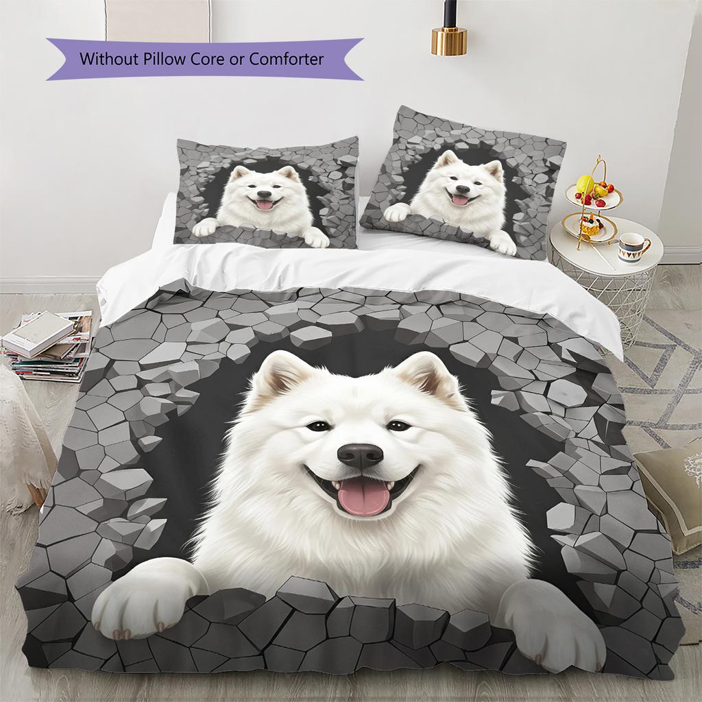 Black Samoyed Pattern Bedding Home Decoration Birthday Gift (1 * duvet cover + 2 * pillowcase, without core)