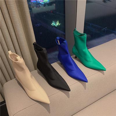 Mode Wintermode Damenstiefel Damen Dünner Hoher Absatz Spitz Zehenbereich Elastische Stiefeletten zum Hineinschlüpfen Weibliche Sockenstiefel