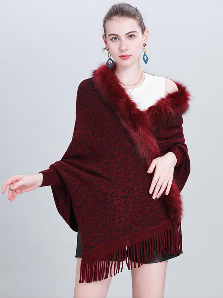 New Faux Fur Collar Imitation Cashmere Women Scarf Winter Vintage Leopard Poncho Warm Thick Wrap Capa Para Mujer Pashmina Shawl